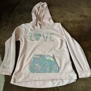Pink and sparkly Love hoodie for girls!